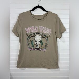 HRT & LUV women’s tan graphic tee Long Live Cowboys western cowboy theme. Size L